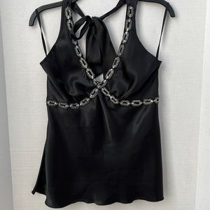Women’s Charlotte Russe, Black Satin V-Neck Tie Halter w/Sequin Detail, Size L